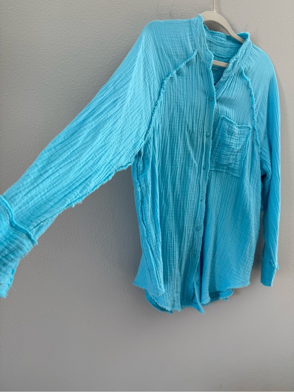 Aerie Gauzy Cover Up Shirt Color Blue Color Big Sur Current Sold Out XS - Picture 5 of 9
